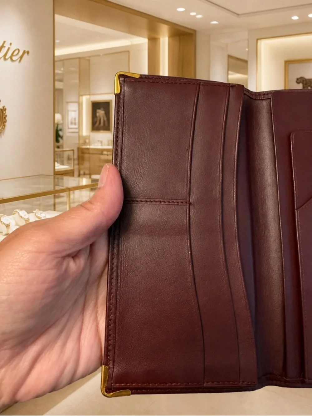 Cartier Paris Burgundy Leather Long Bifold Wallet & Checkbook Holder